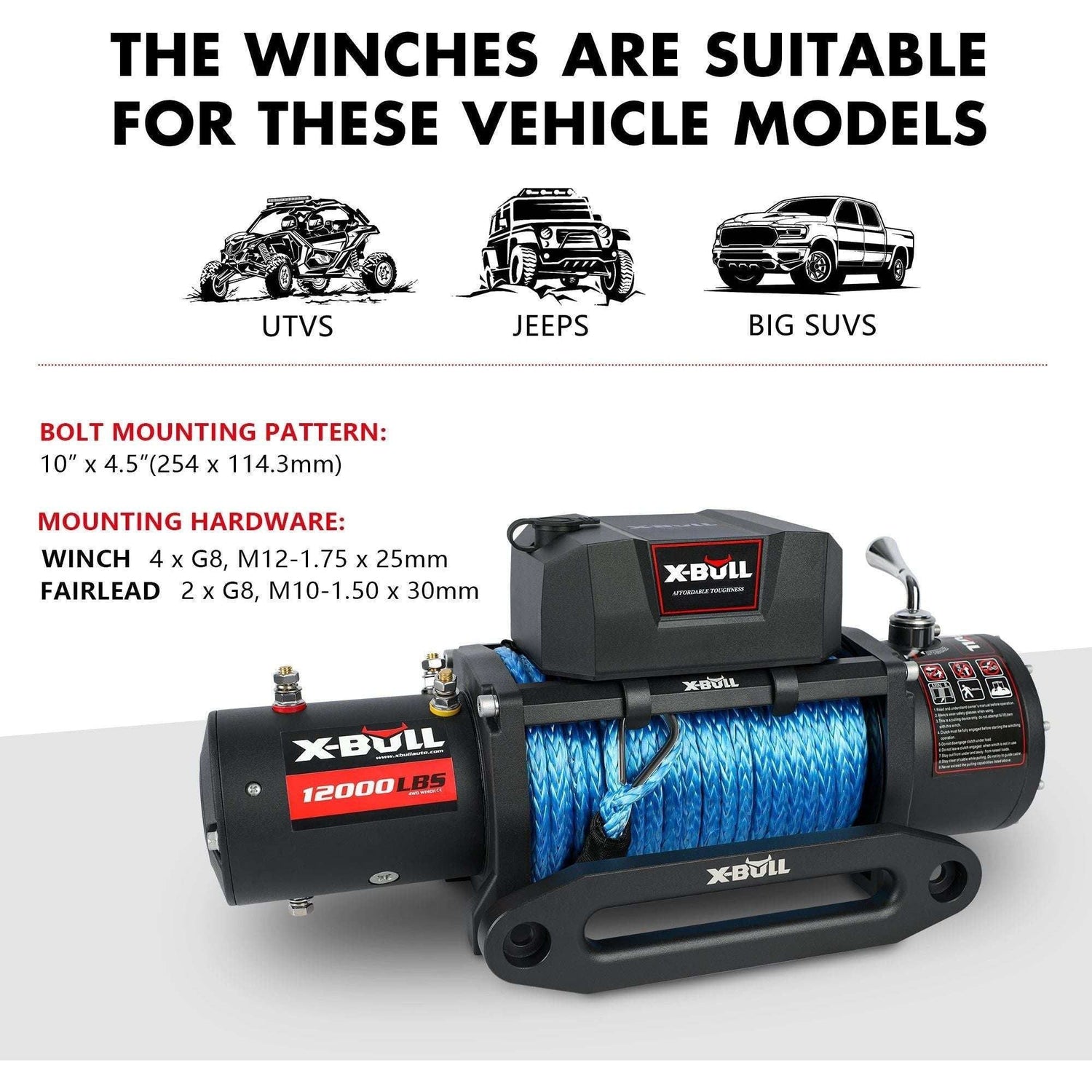 X-BULL Electric Winch 12V 12000LBS/5454kg 26M Synthetic Rope Wireless Remote 4WD 4X4