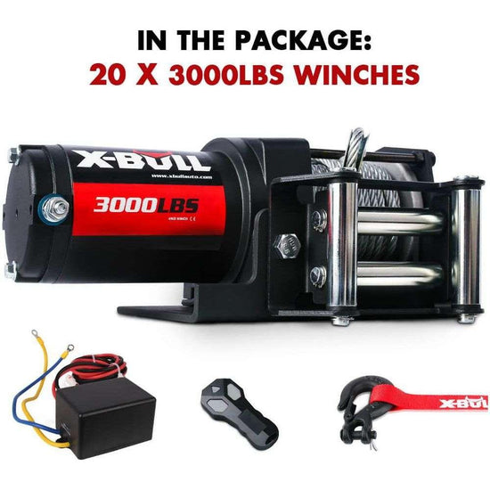 X-BULL Electric Winch 3000LBS 12V Steel Cable Wireless Remote ATV UTV 4WD BOAT 20 Units