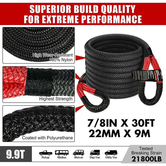 X-BULL Recovery Kit 4X4 Off-Road Kinetic Rope Snatch Strap Winch Damper 4WD13PCS