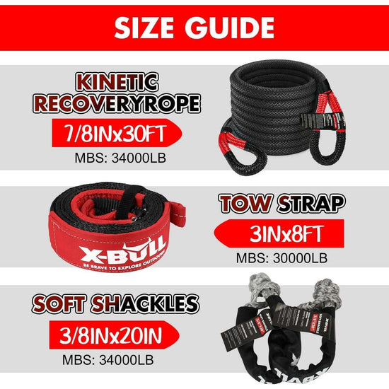 X-BULL Recovery Kit Kinetic Recovery Rope With Hitch Receiver 5T Recovery Receiver