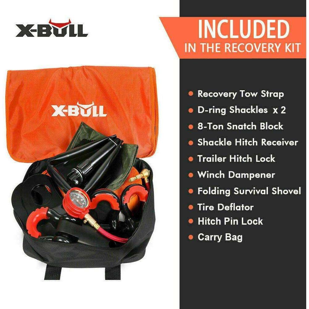 X-BULL Winch Recovery Kit 11PCS 4WD 4x4 Pack Off Road Snatch Strap Essential