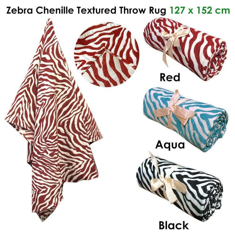 Zebra Chenille Textured Throw Rug Aqua - Magdasmall