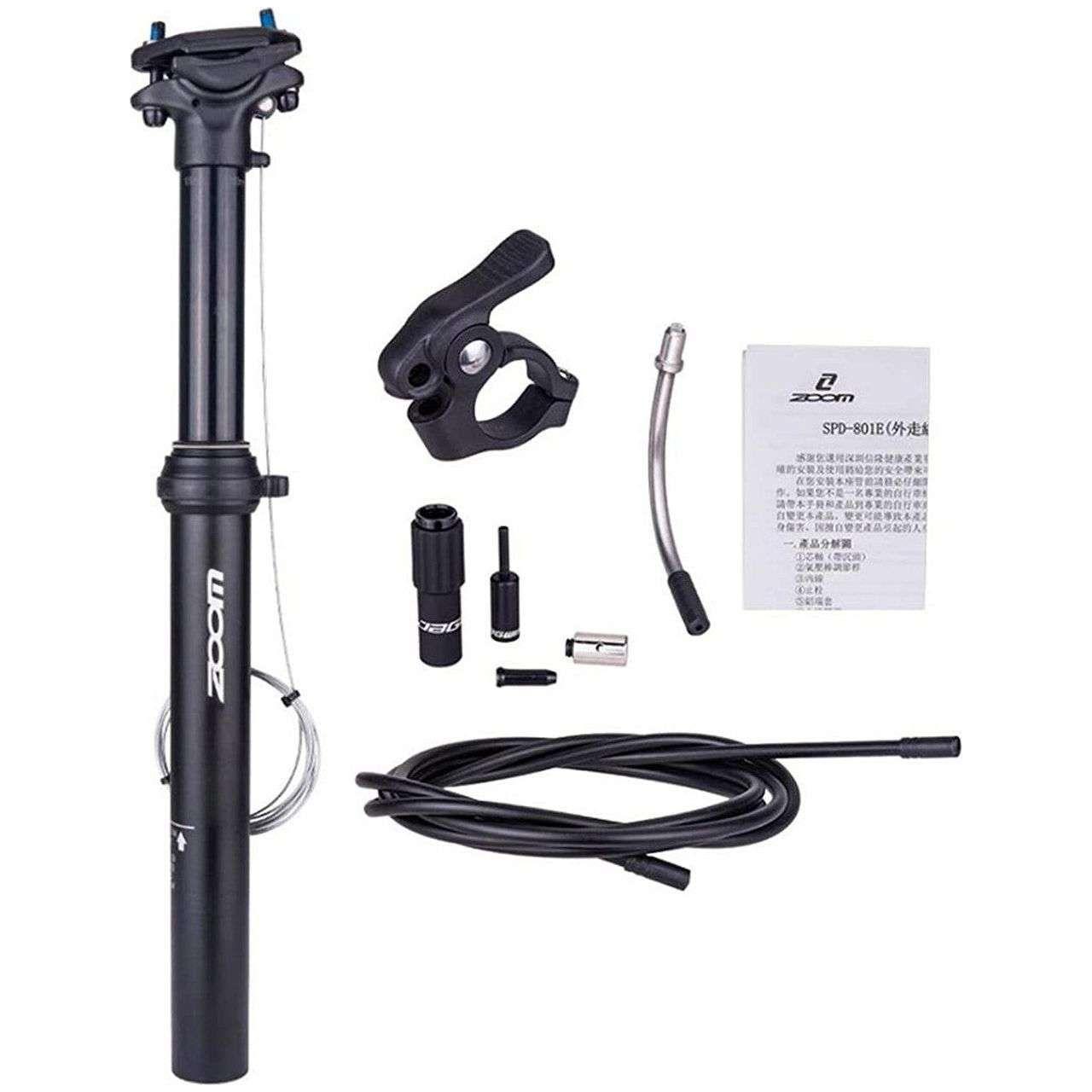 ZOOM SPD-801 Dropper Seatpost Adjustable Height via Thumb Remote Lever - External Cable 30.9 Diameter 100mm Travel