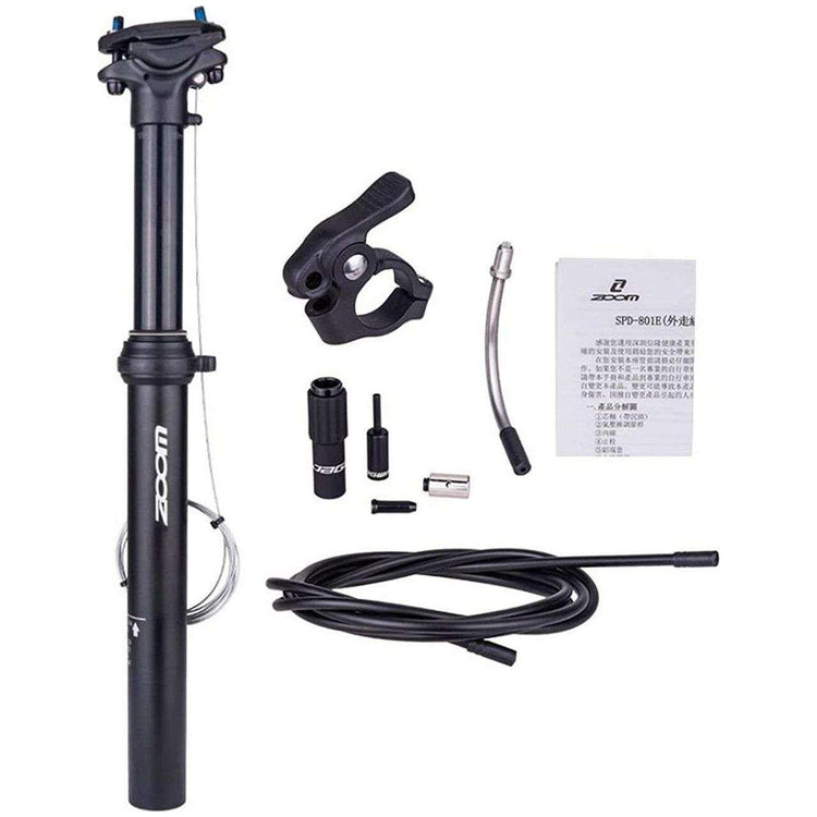 ZOOM SPD-801 Dropper Seatpost Adjustable Height via Thumb Remote Lever - External Cable 30.9 Diameter 100mm Travel