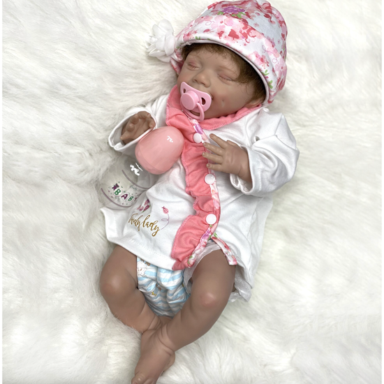 48cm/20 Inch Reborn Baby doll-Vinyl-Cloth body, Handmade With Pink Floral Dress Suit - Magdasmall