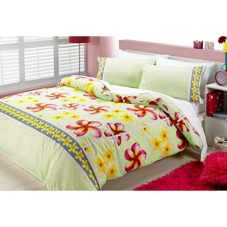 Floating Frangipani Quilt Cover Set Apple Green Single - Magdasmall