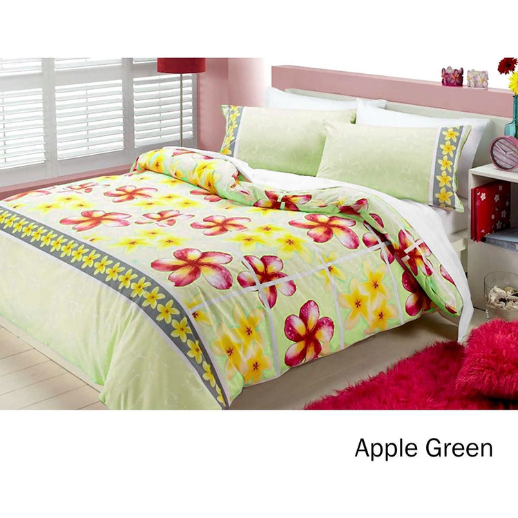 Floating Frangipani Quilt Cover Set Apple Green Single - Magdasmall